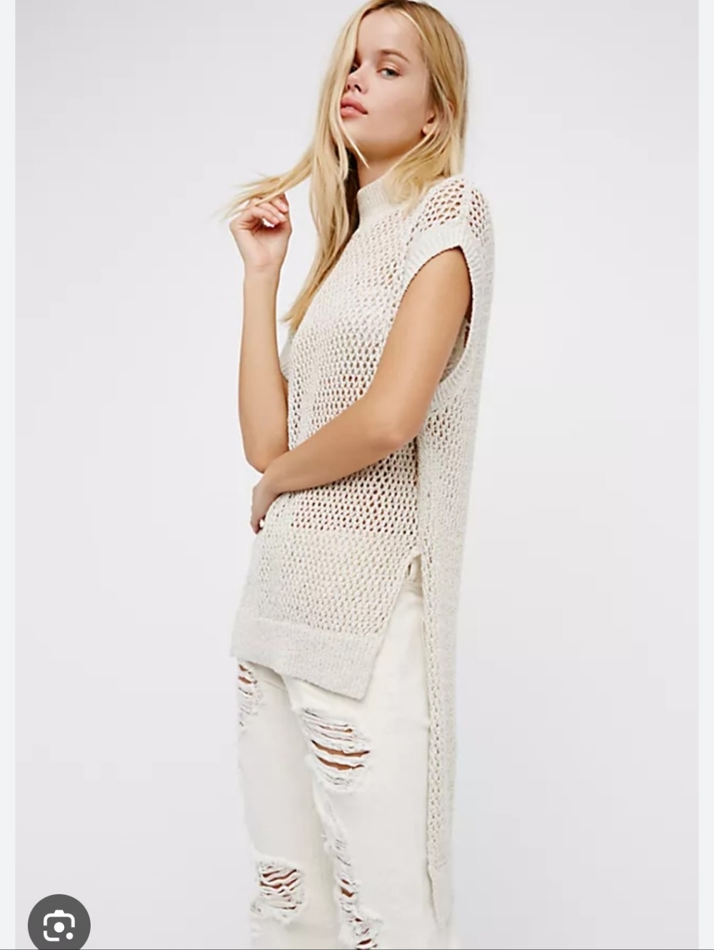 Free People NWOT Dusk ‘Til Dawn Open Knit Sweater High Low Tunic Top Size Small